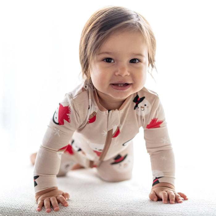 Silkberry Baby Footed Sleeper - Snowy Faces Print
