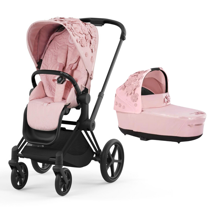 Cybex Priam 4 Black Frame with Carry Cot - Simply Flowers Pink