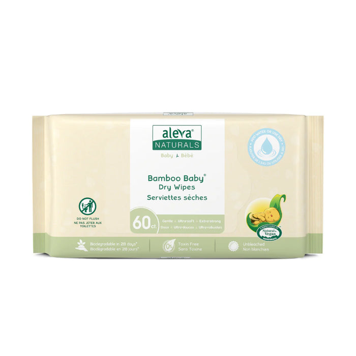 Aleva Bamboo Baby Dry Wipes 60ct
