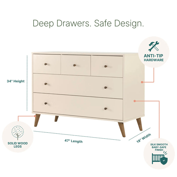 Dadada Austin 5-Drawer Dresser - White/Walnut Oak (2box)