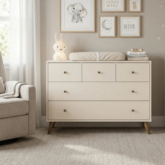 Dadada Austin 5-Drawer Dresser - White/Walnut Oak (2box)