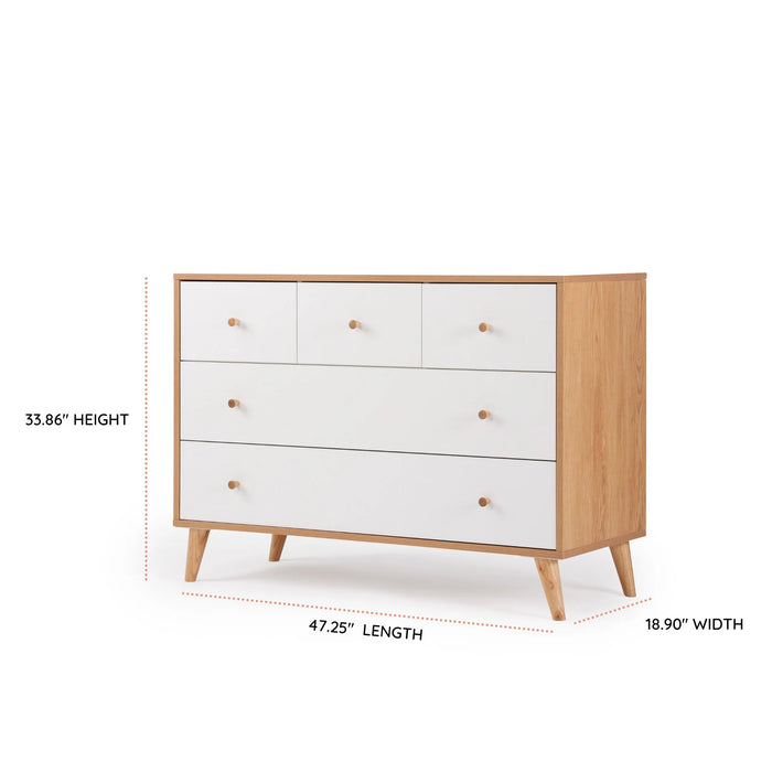 Dadada Austin 5-Drawer Dresser - White/Red Oak (2box)
