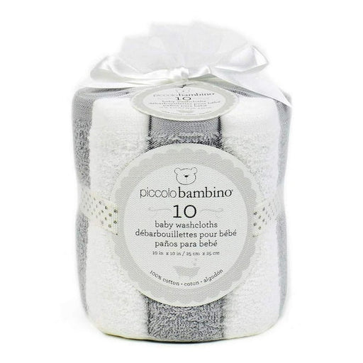 Piccolo Bambino Large Hemmed Baby Washcloths 10pk - Grey PBW013-2GY