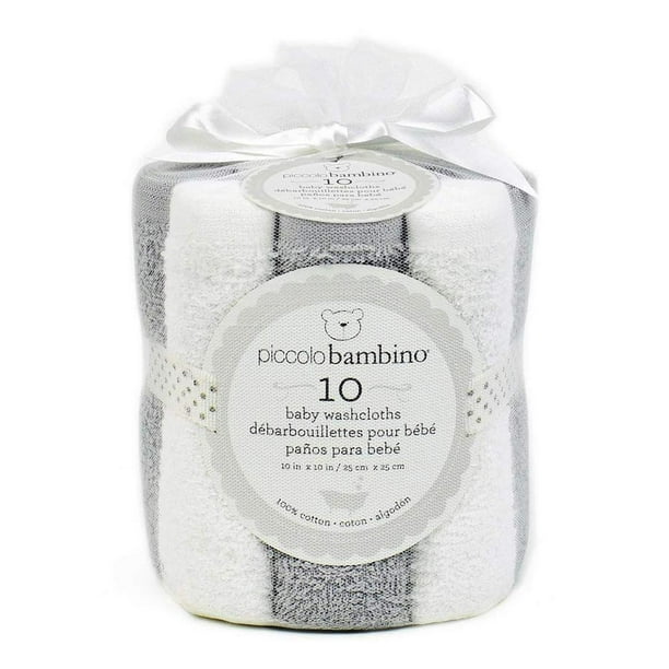Piccolo Bambino Large Hemmed Baby Washcloths 10pk - Grey PBW013-2GY