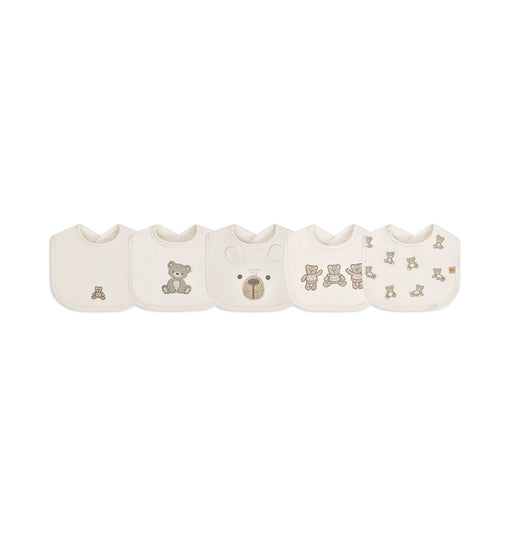 Piccolo Bambino Milk Bib 5pk 3 embroidered & 2 all over printed - Beige