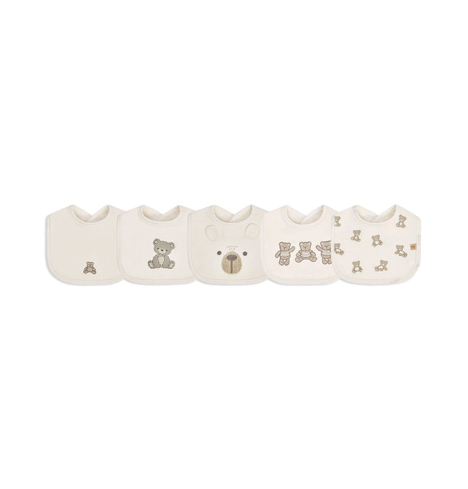 Piccolo Bambino Milk Bib 5pk 3 embroidered & 2 all over printed - Beige