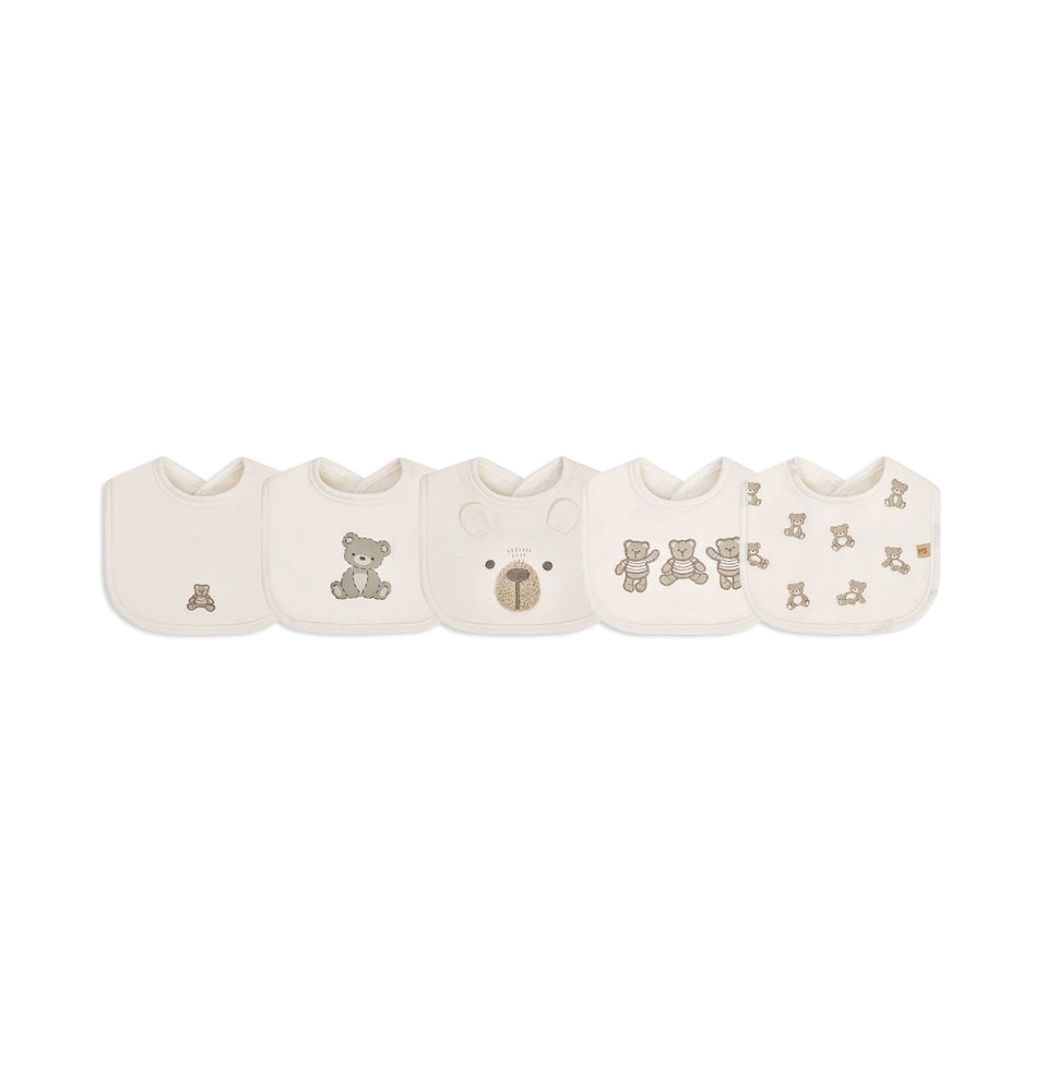 Piccolo Bambino Milk Bib 5pk 3 embroidered & 2 all over printed - Beige