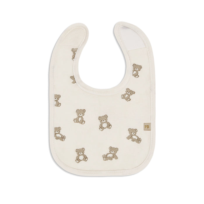 Piccolo Bambino Milk Bib 5pk 3 embroidered & 2 all over printed - Beige