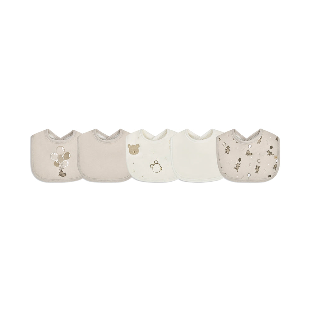 Piccolo Bambino 5 Milk Bib Set 2 all over printed & 3 solid - Beige