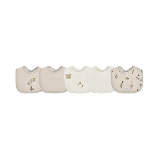 Piccolo Bambino 5 Milk Bib Set 2 all over printed & 3 solid - Beige
