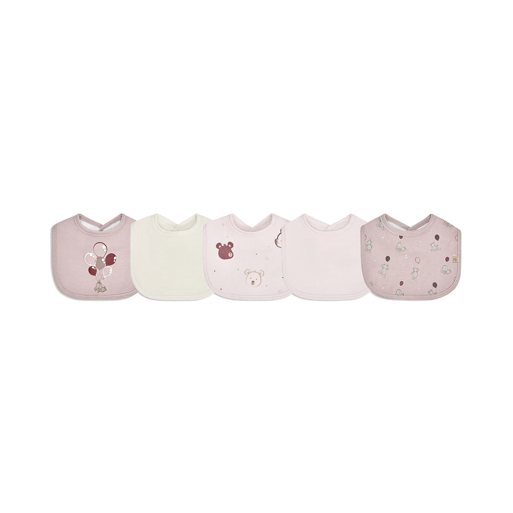 Piccolo Bambino 5 Milk Bib Set 2 all over printed & 3 solid - Pink