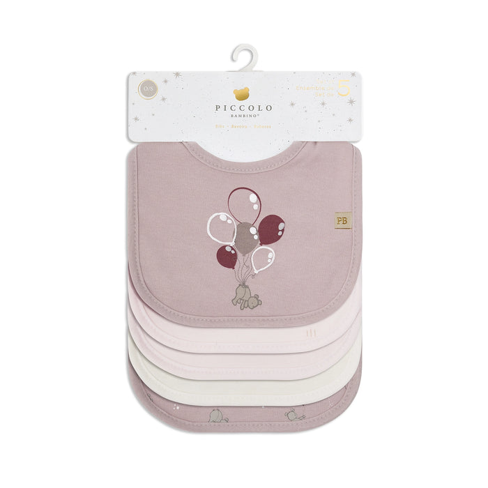 Piccolo Bambino 5 Milk Bib Set 2 all over printed & 3 solid - Pink