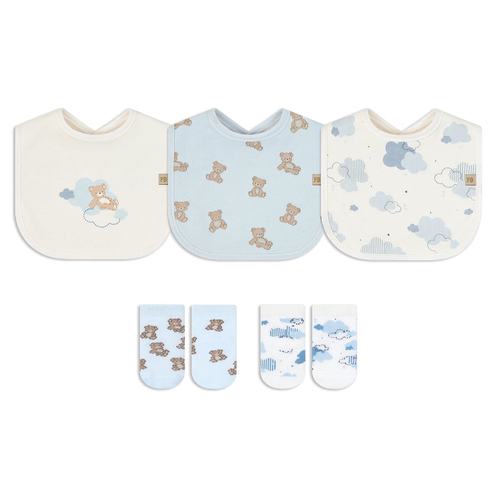 Piccolo Bambino 3 Bibs & 2 Socks set - Blue