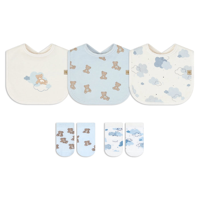 Piccolo Bambino 3 Bibs & 2 Socks set - Blue