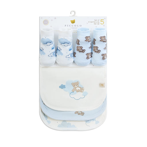 Piccolo Bambino 3 Bibs & 2 Socks set - Blue
