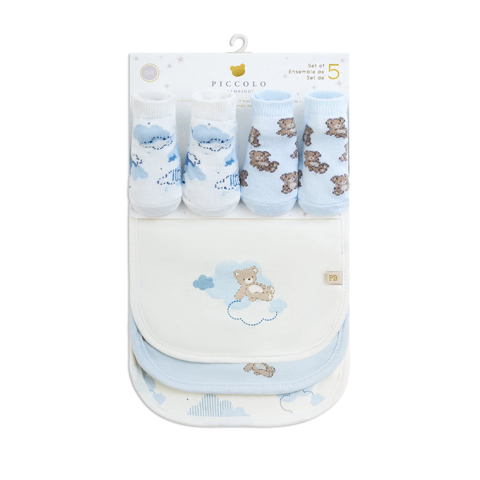 Piccolo Bambino 3 Bibs & 2 Socks set - Blue