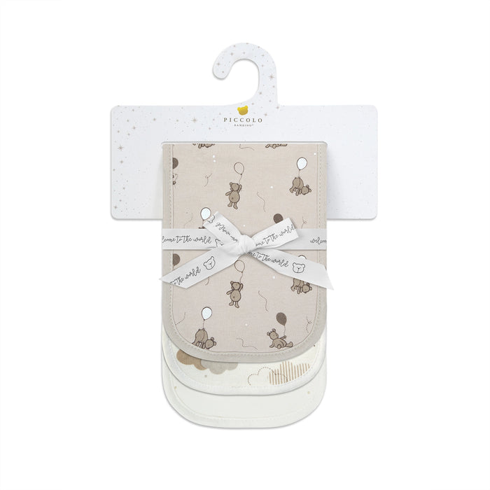 Piccolo Bambino 3pk Solid & all over printed Burp cloths - Beige