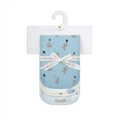 Piccolo Bambino 3pk Solid & all over printed Burp cloths - Blue