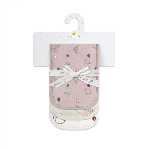 Piccolo Bambino 3pk Solid & all over printed Burp cloths - Pink