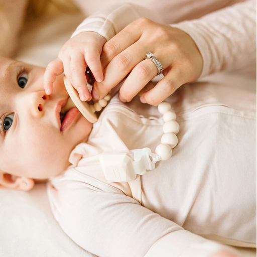 Loulou Lollipop Colour Pop Silicone & Wood Pacifier Clip Coconut Milk