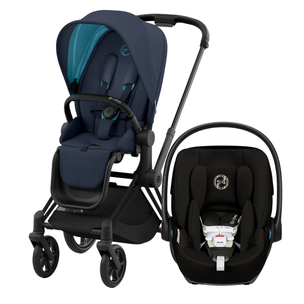 Cybex Priam4 - Matte Black frame with Navy Blue Seat + Cloud G Pro Black car seat