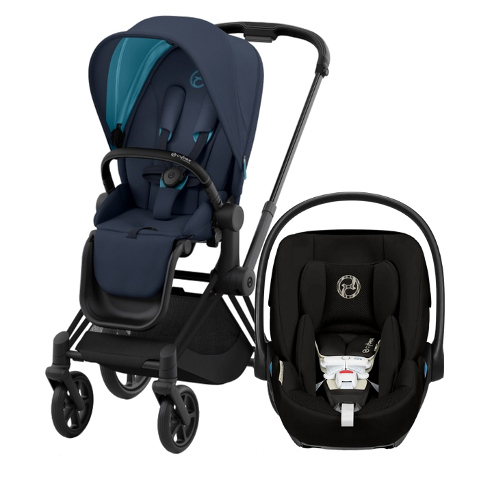 Cybex Priam4 - Matte Black frame with Navy Blue Seat + Cloud G Pro Black car seat