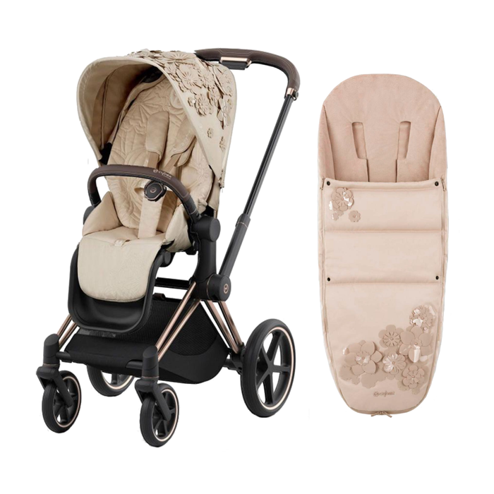 Cybex Priam4 - Rose Gold w/ Simply Flowers Beige Seat + Matching Footmuff