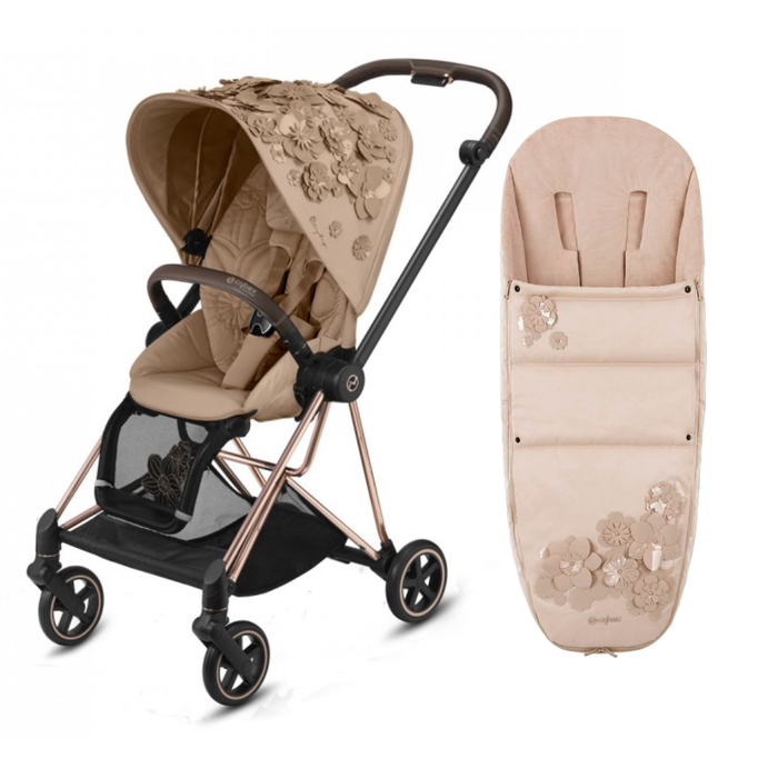 Cybex Mios3 - Rose Gold w/ Simply Flowers Beige Seat + Matching Footmuff