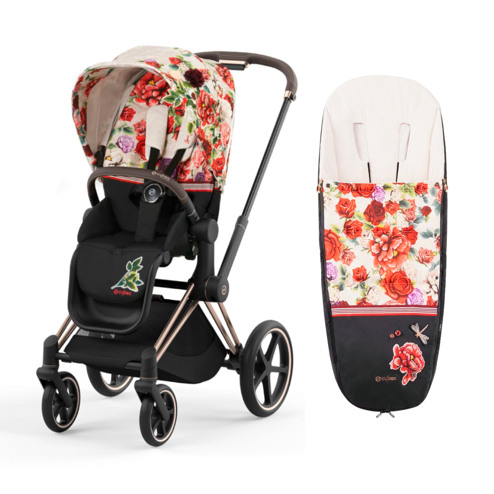 Cybex Priam4 - Rose Gold w/ Spring Blossom Light Seat +  Matching Footmuff