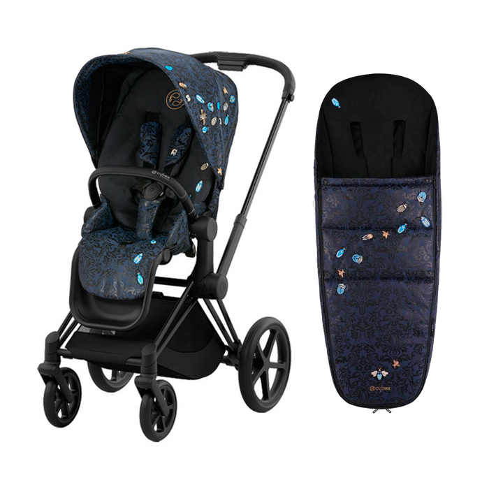 Cybex Priam4 - Matte Black w/ Jewels of Nature + Matching Footmuff