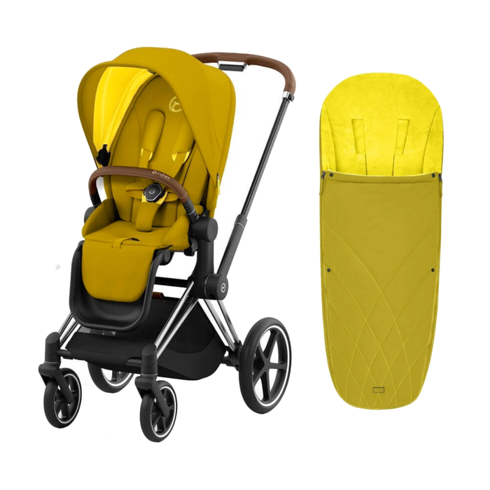 Cybex Priam4 - Chrome Black w/ Mustard Yellow Seat + Matching Footmuff