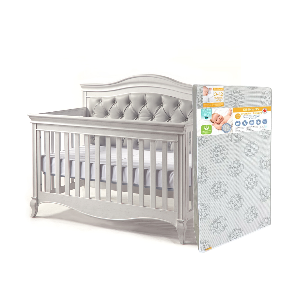 Pali 2401 Diamante Crib (Vinyl Panel) + Simmons Breathe Mattress - Vintage White