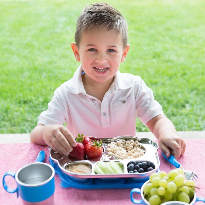 Innobaby Steel Divided Plate w Lid - Friendly Bus Blue