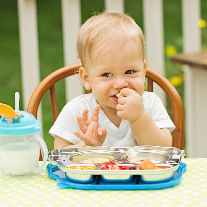 Innobaby Steel Divided Plate w Lid - Friendly Bus Blue