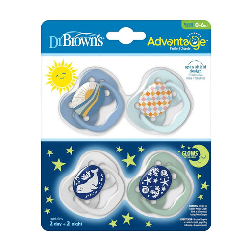 Dr Brown's Advantage Pacifer Stage1- Blue Sunrise And Glow In The Dark Purple Nature