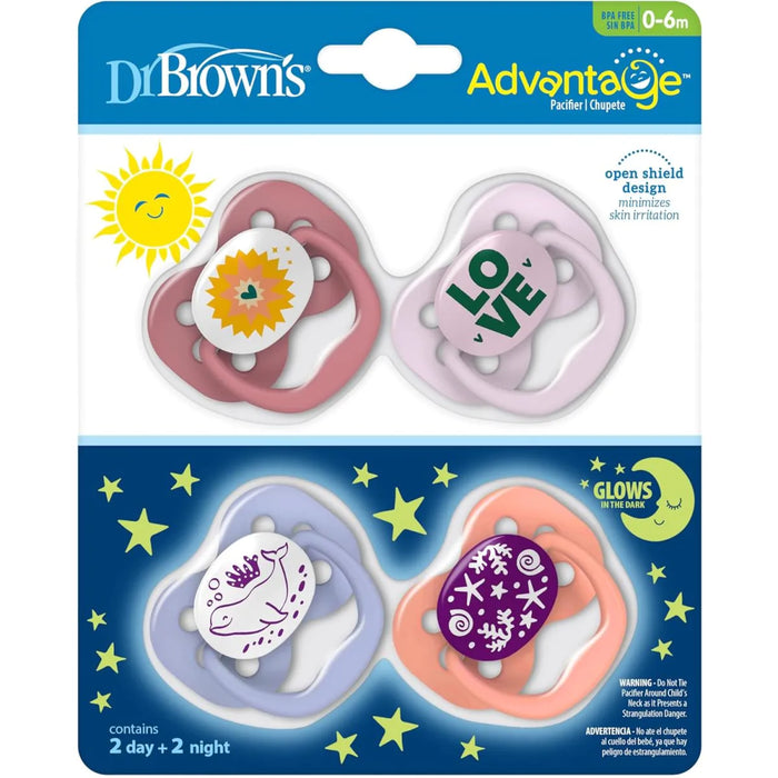 Dr Brown's Advantage Pacifer Stage1- Lavender Love and Glow In Dark Coral Ocean