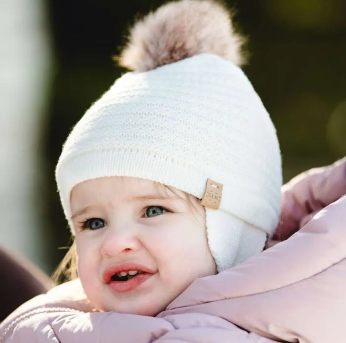 Calikids Winter Knit Hat One PomPom - White
