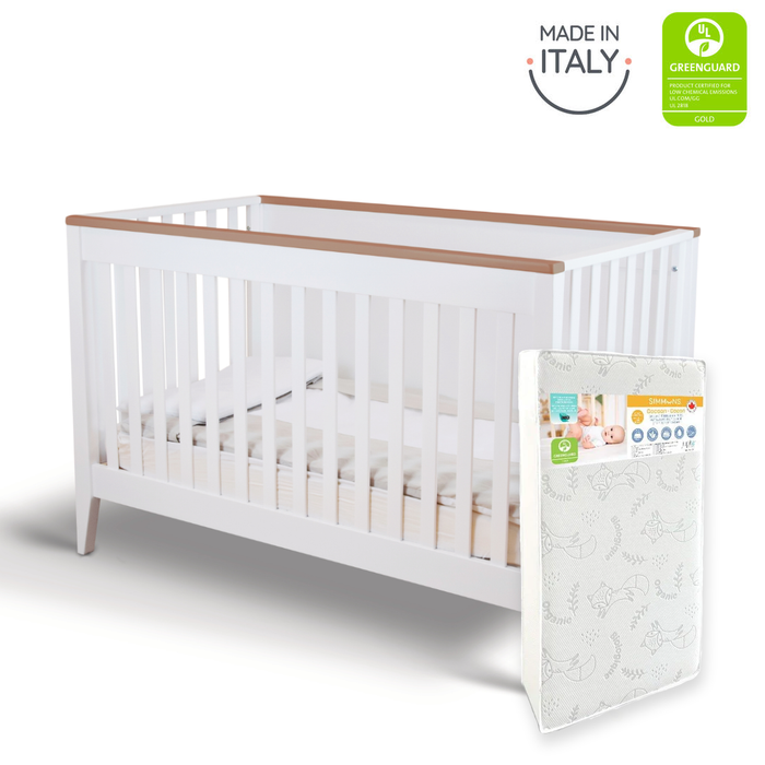 Pali Botticelli Crib (White/Walnut) + Simmons Cocoon Mattress Bundle