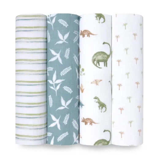 Aden + Anasis Muslin Swaddle Blanket 4pc - Dino Jungle