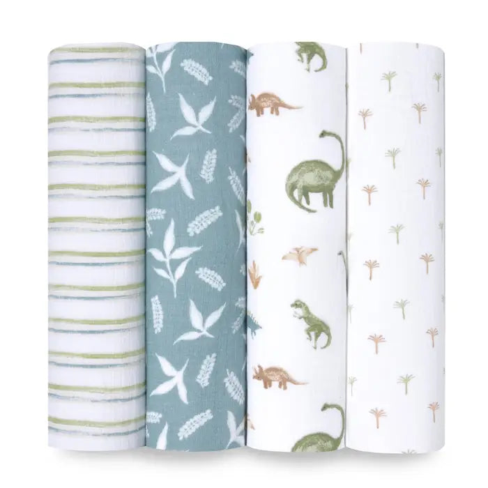Aden + Anasis Muslin Swaddle Blanket 4pc - Dino Jungle