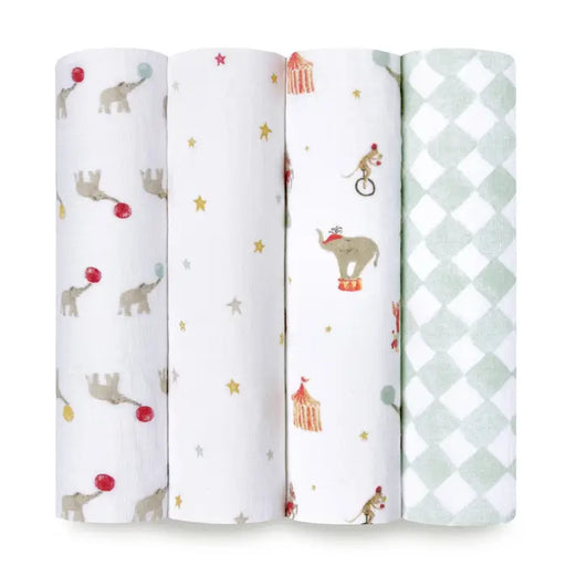 Aden + Anasis Muslin Swaddle Blanket 4pc - Elephant Circus