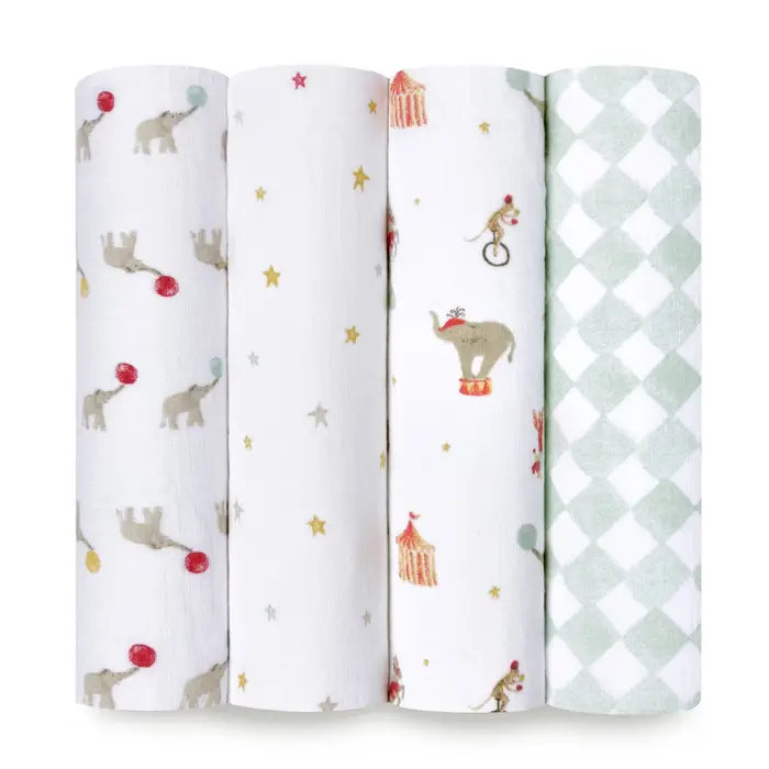 Aden + Anasis Muslin Swaddle Blanket 4pc - Elephant Circus