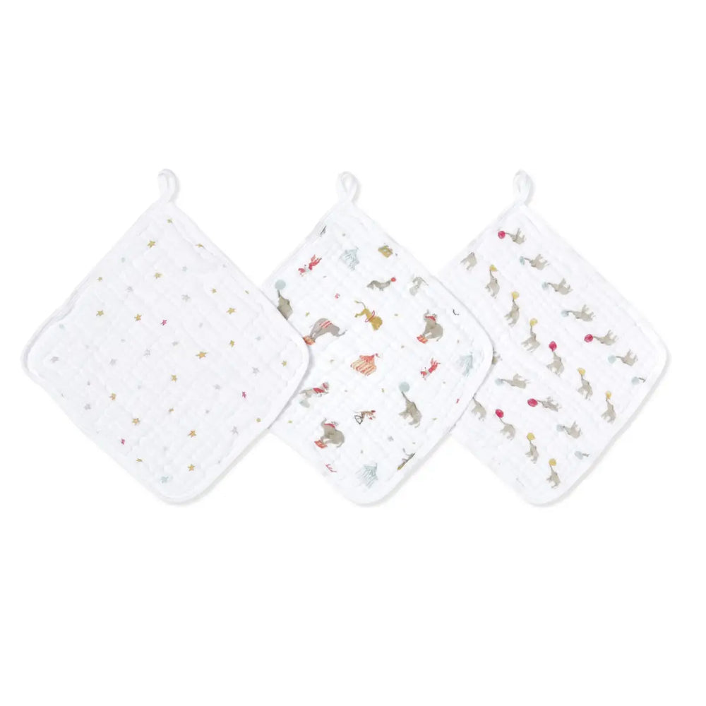 Aden + Anasis Muslin Washcloth Set 3pc - Elephant Circus
