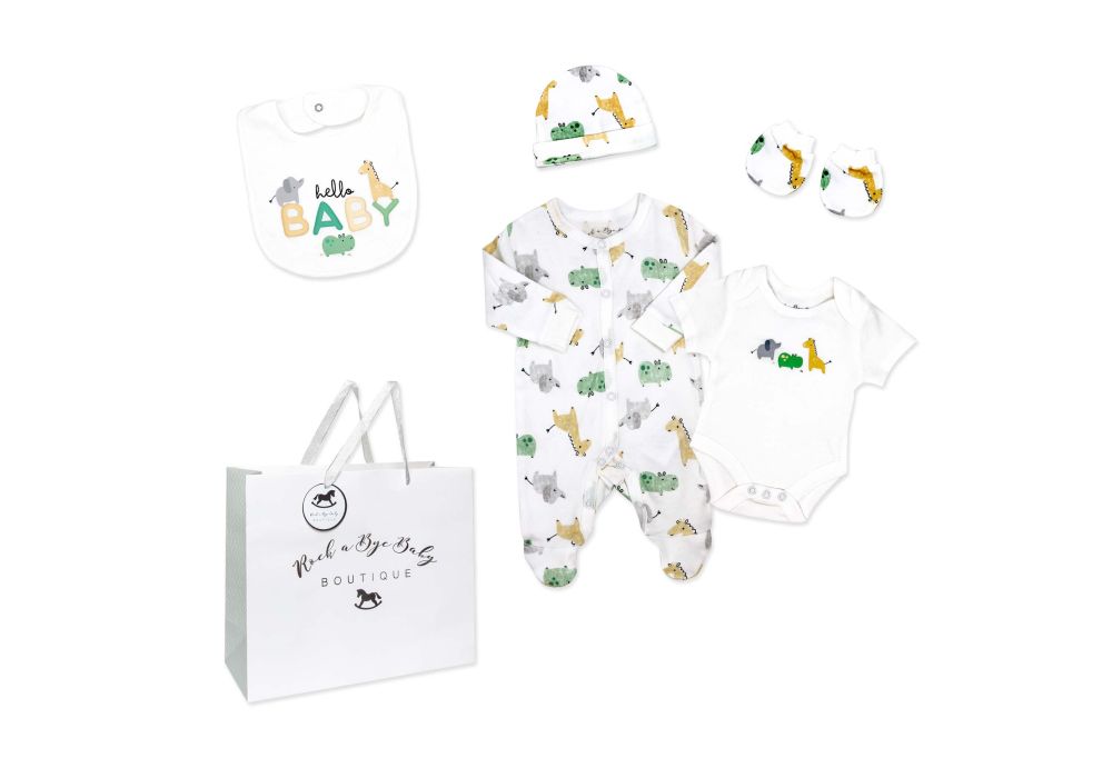Rose Textiles Rock A Bye Baby- Neutral 5 Pieces Multipack Set: Hello