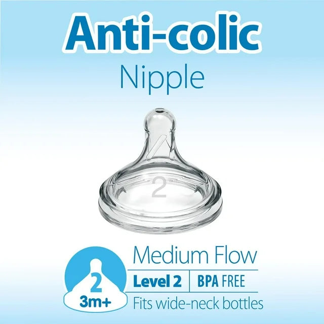 Dr Brown's Options+ Wide-Neck Anti-Colic 2pk Level2 Nipples Bottles 11oz/330ml