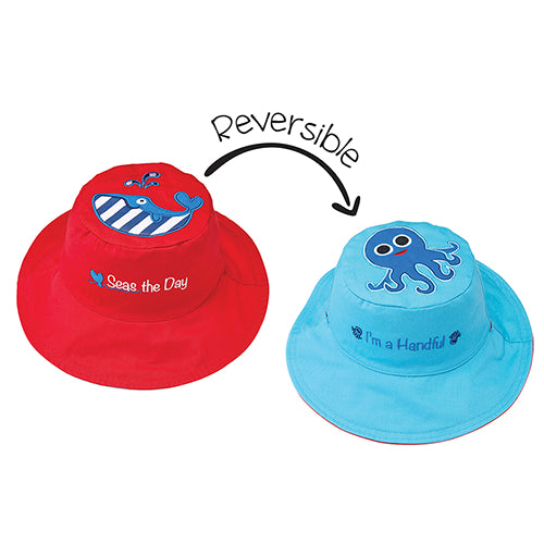 Flapjack Kids Reversible Sun Hat - Whale/Blue Octopus