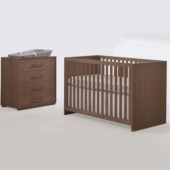 Natart Tulip Contempo Island Crib + 4 Drawer Dresser - Walnut