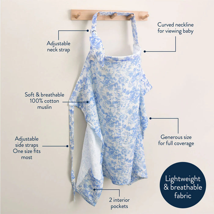 Itzy Ritzy Breastfeeding Cover Nursing Apron Blue Toile