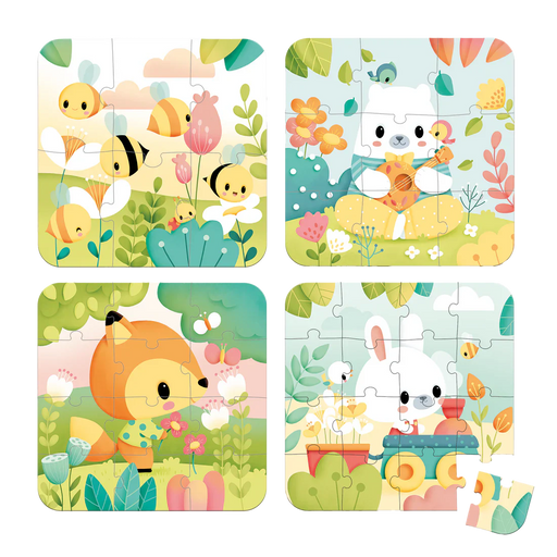 Janod 4 Progressive Difficulty Puzzle 6/9/12/16pcs J02471