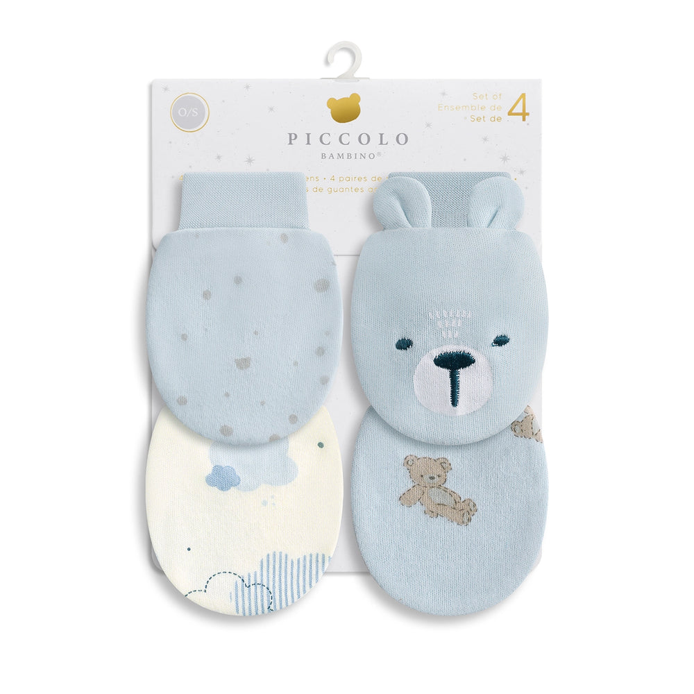 Piccolo Bambino 4pk anti-scratch mittens - Blue